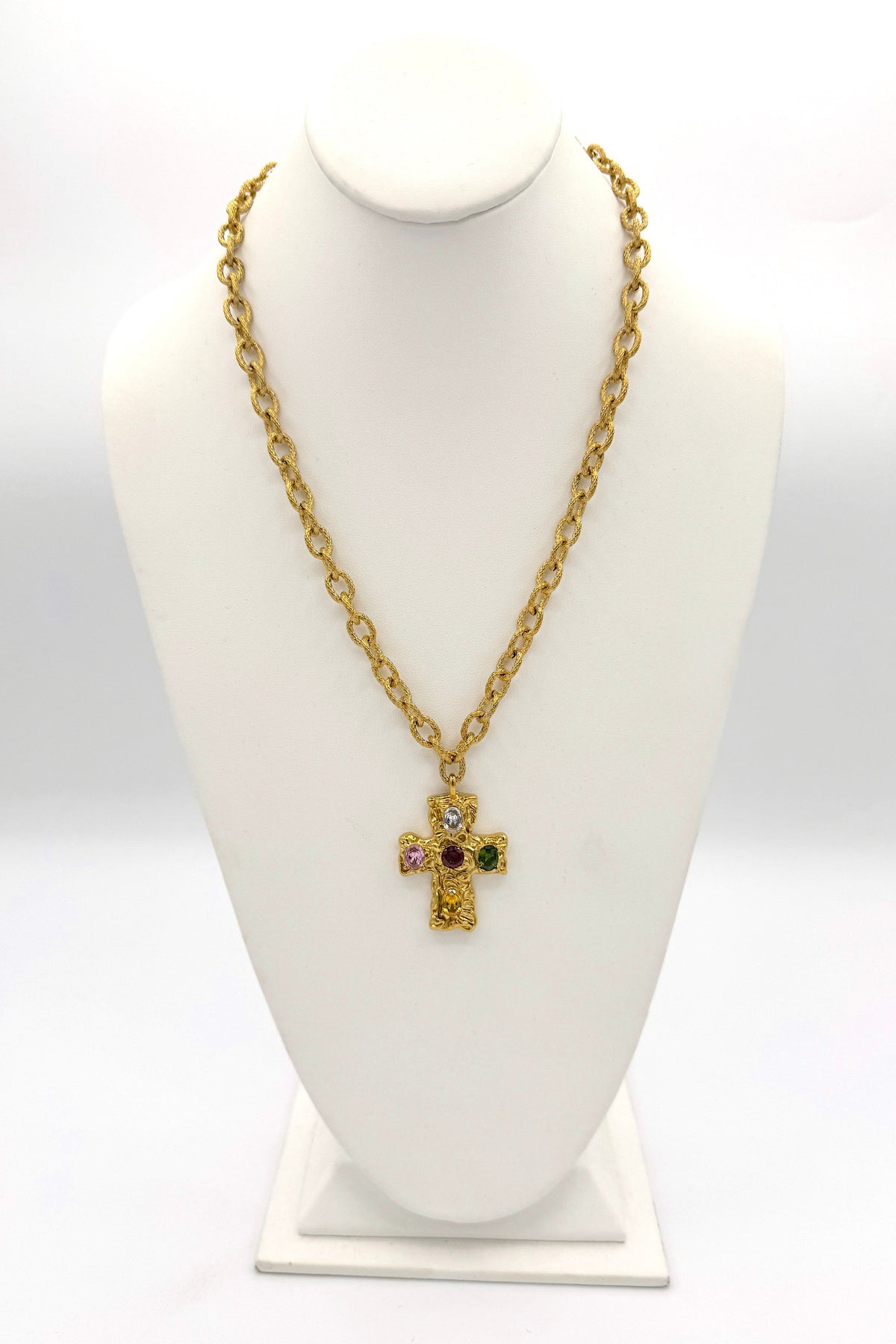 Aether Designs Bowie Jewelled Cross Necklace Gold/Multi