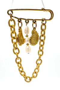 Aether Designs Pearl Seashell Brooch Gold