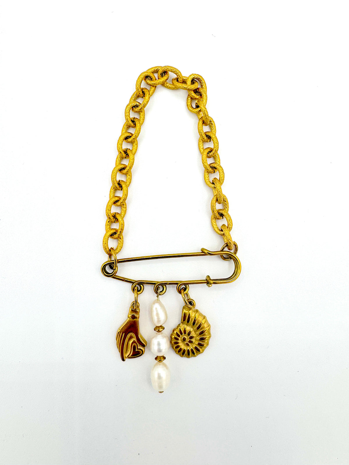 Aether Designs Pearl Seashell Brooch Gold