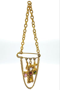 Aether Designs Bowie Jewelled Cross Brooch Gold/Multi