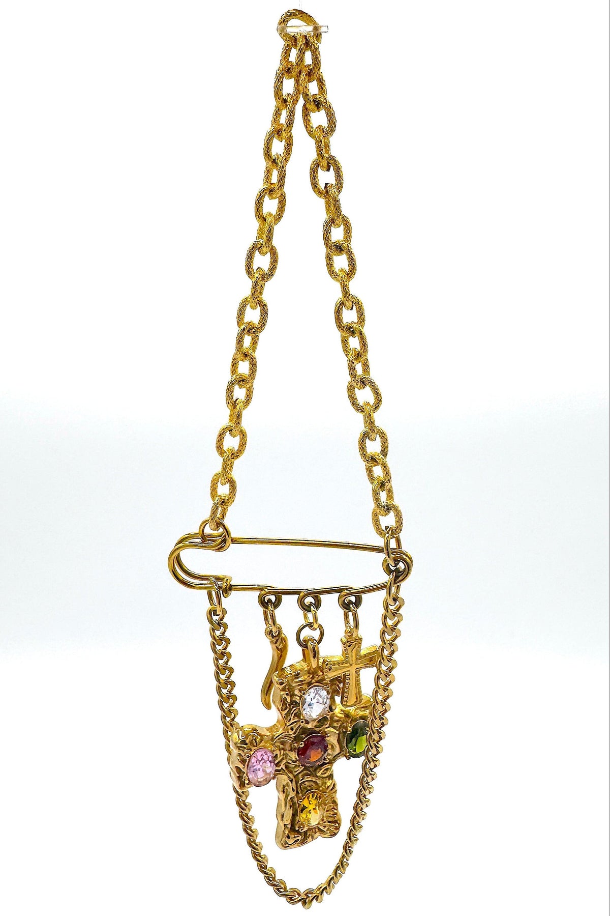 Aether Designs Bowie Jewelled Cross Brooch Gold/Multi