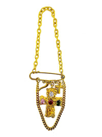 Aether Designs Bowie Jewelled Cross Brooch Gold/Multi