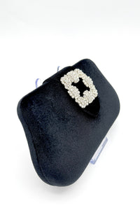 Velvet Clutch With Square Crystal Piece Black