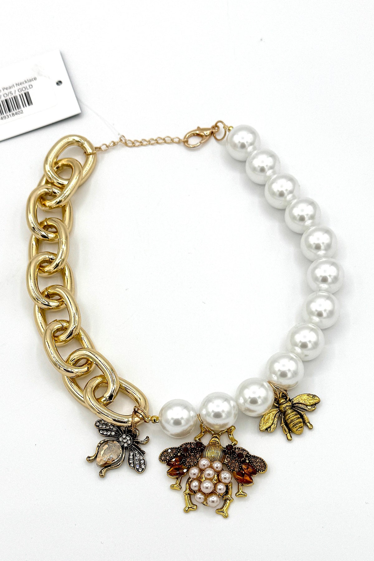 Tres Chic Bee Crystal and Pearl Necklace