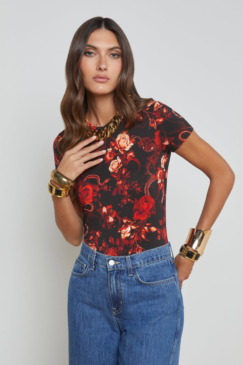 L'Agence Ressi Crew Baroque Floral Top