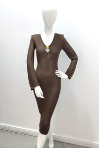 L'Agence 80190RMT-DBGL Robe à maille ajourée Sydney marron foncé/or