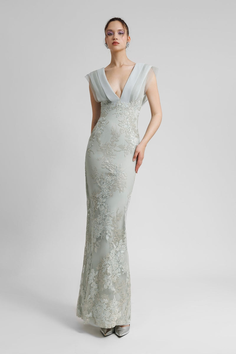 Gemy Maalouf Fully Embellished Deep V-Neckline Dress – Très Chic