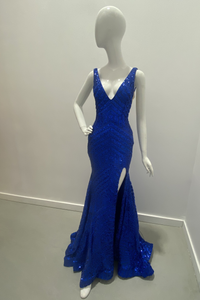 Sequin Pattern V Neck Gown