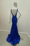 Sequin Pattern V Neck Gown