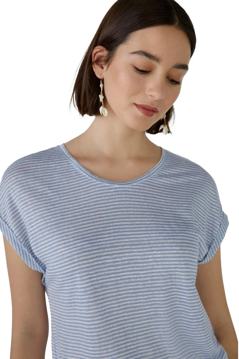 Oui Natural Linen Striped T-Shirt