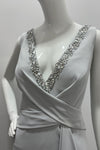 Gemy Maalouf V Neck Beaded Gown with Slit