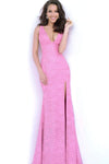 Jovani V Neck Fitted Gown With High Slit