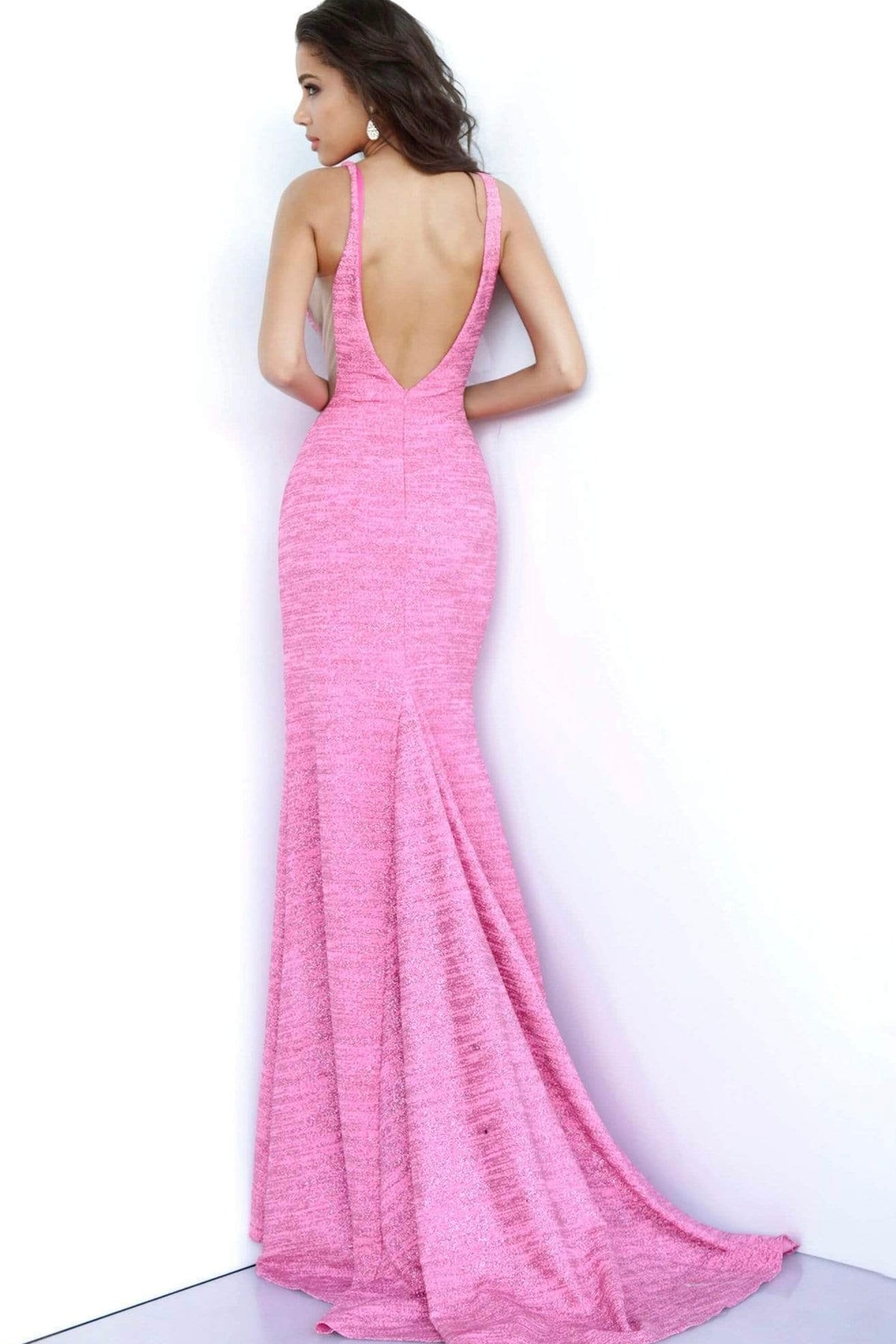 Jovani V Neck Fitted Gown With High Slit