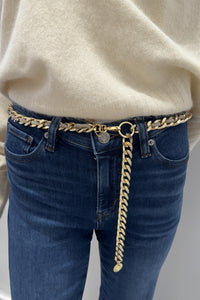 Brave Leather Simple Chain Belt Beige Suede