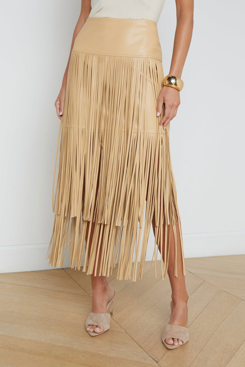 L'Agence Karolina Fringe Vegan Leather Skirt