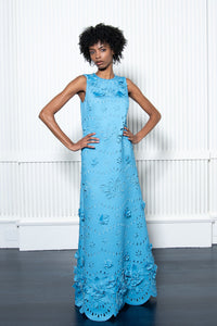 Badgley Mischka Laser Cut Flower Trapeze Gown Badgley Mischka Laser Cut Flower Trapeze Gown