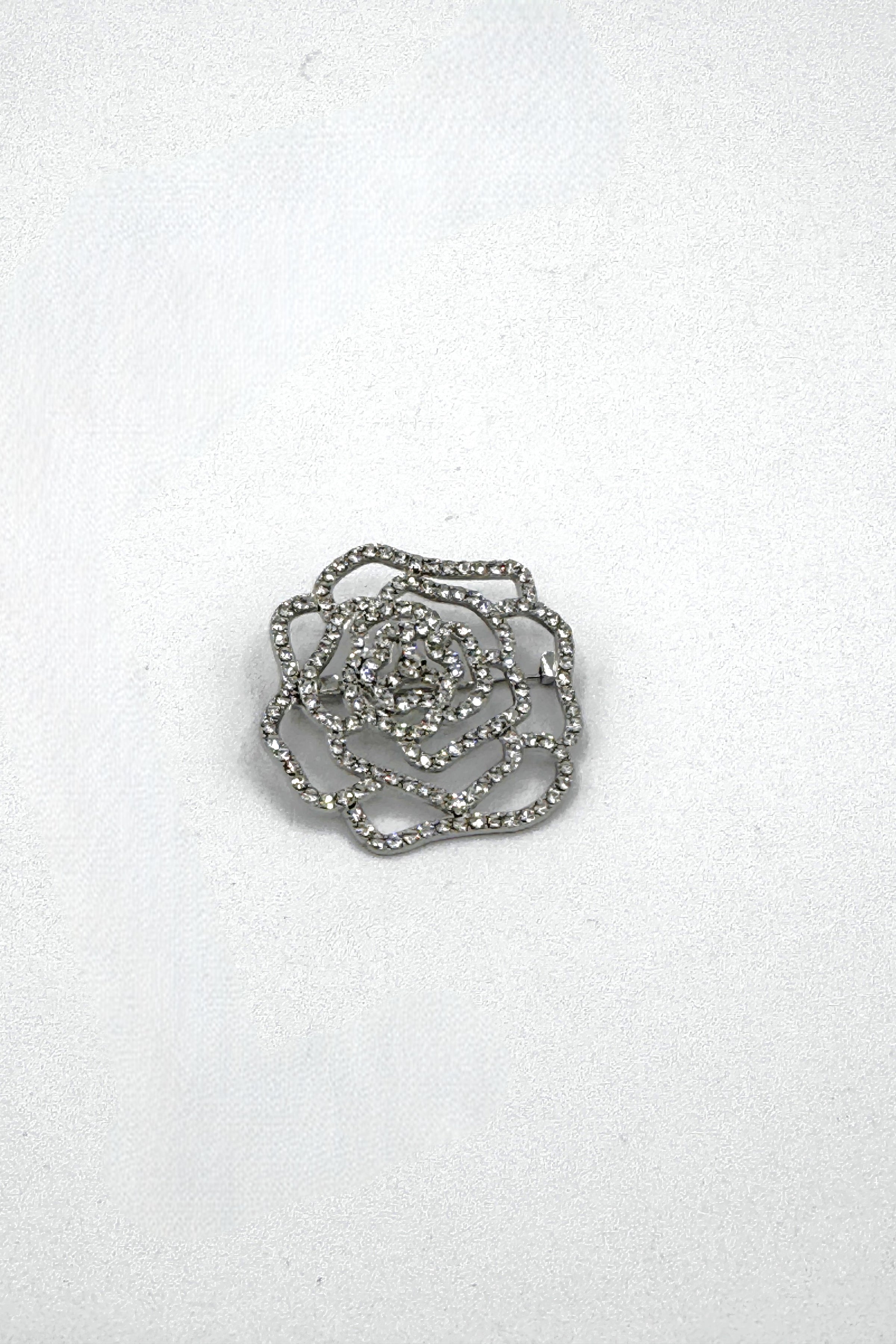 Tres Chic Crystal Embellished Flower Silver Brooch
