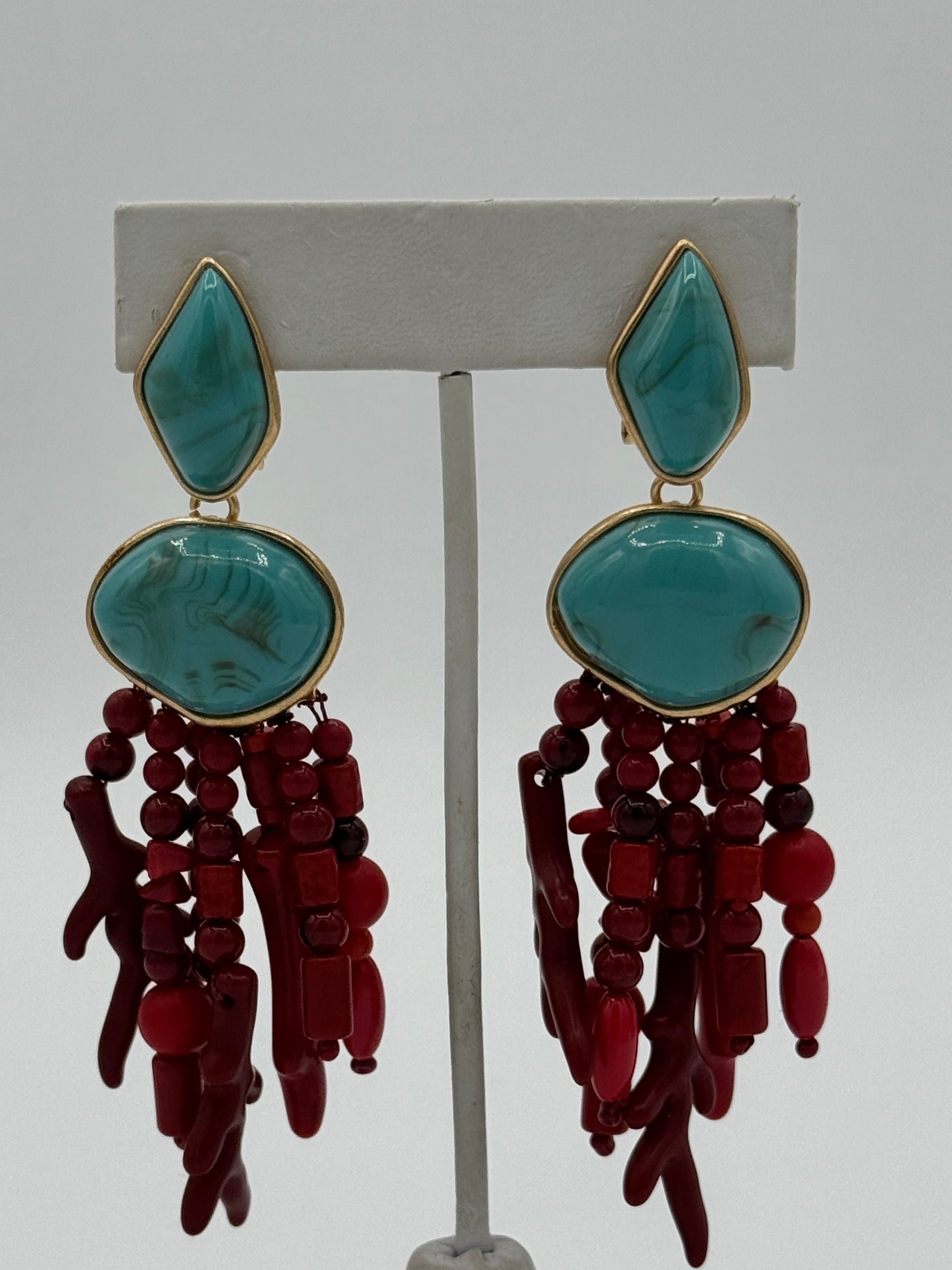 Tres Chic Turquoise Coral Earrings