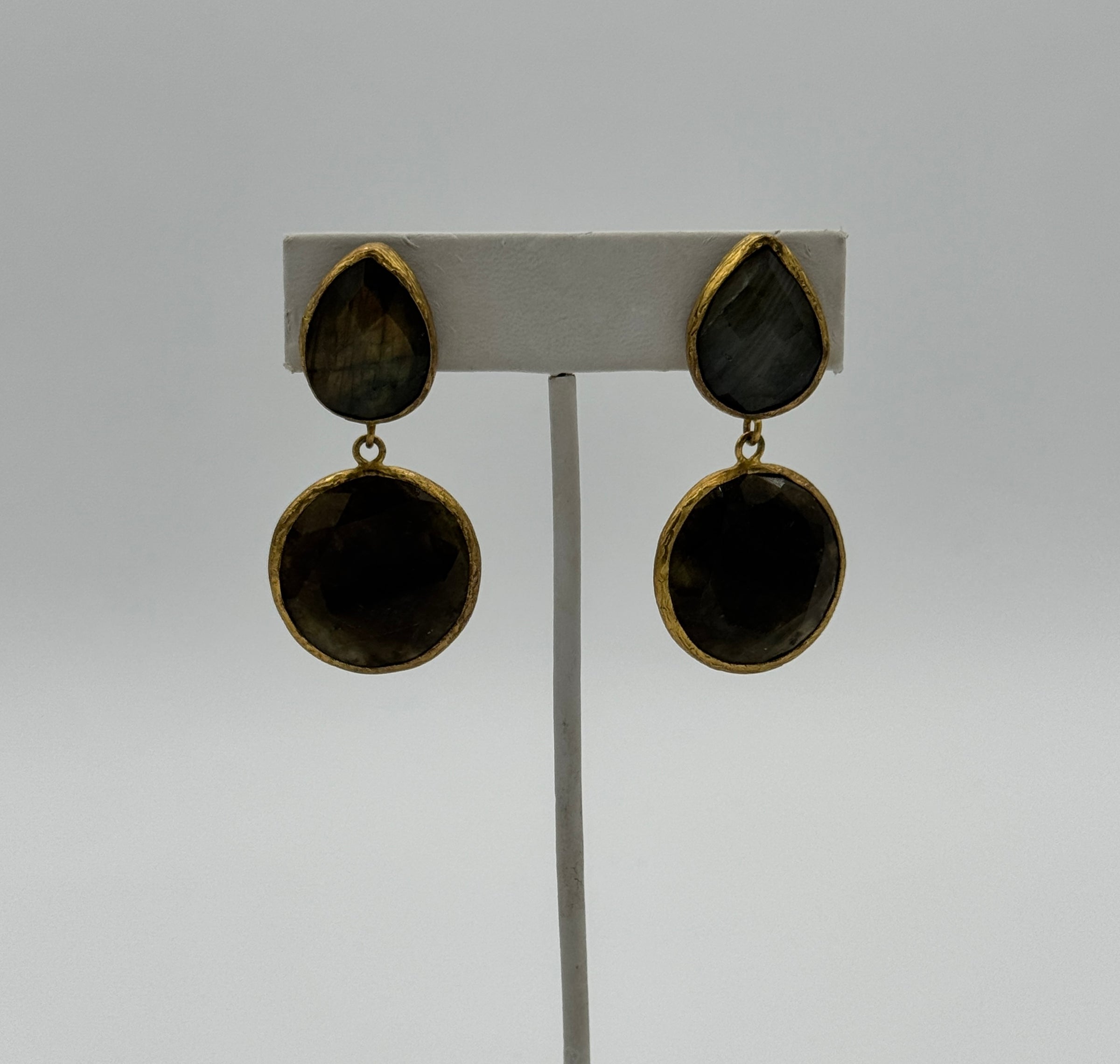 Tres Chic Brown Topaz Gol Plated Earrings