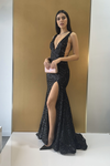 Sequin Pattern V-Neck Gown