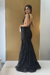 Sequin Pattern V-Neck Gown