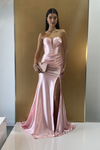 Satin Bustier Gown With Side Slit