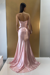 Satin Bustier Gown With Side Slit