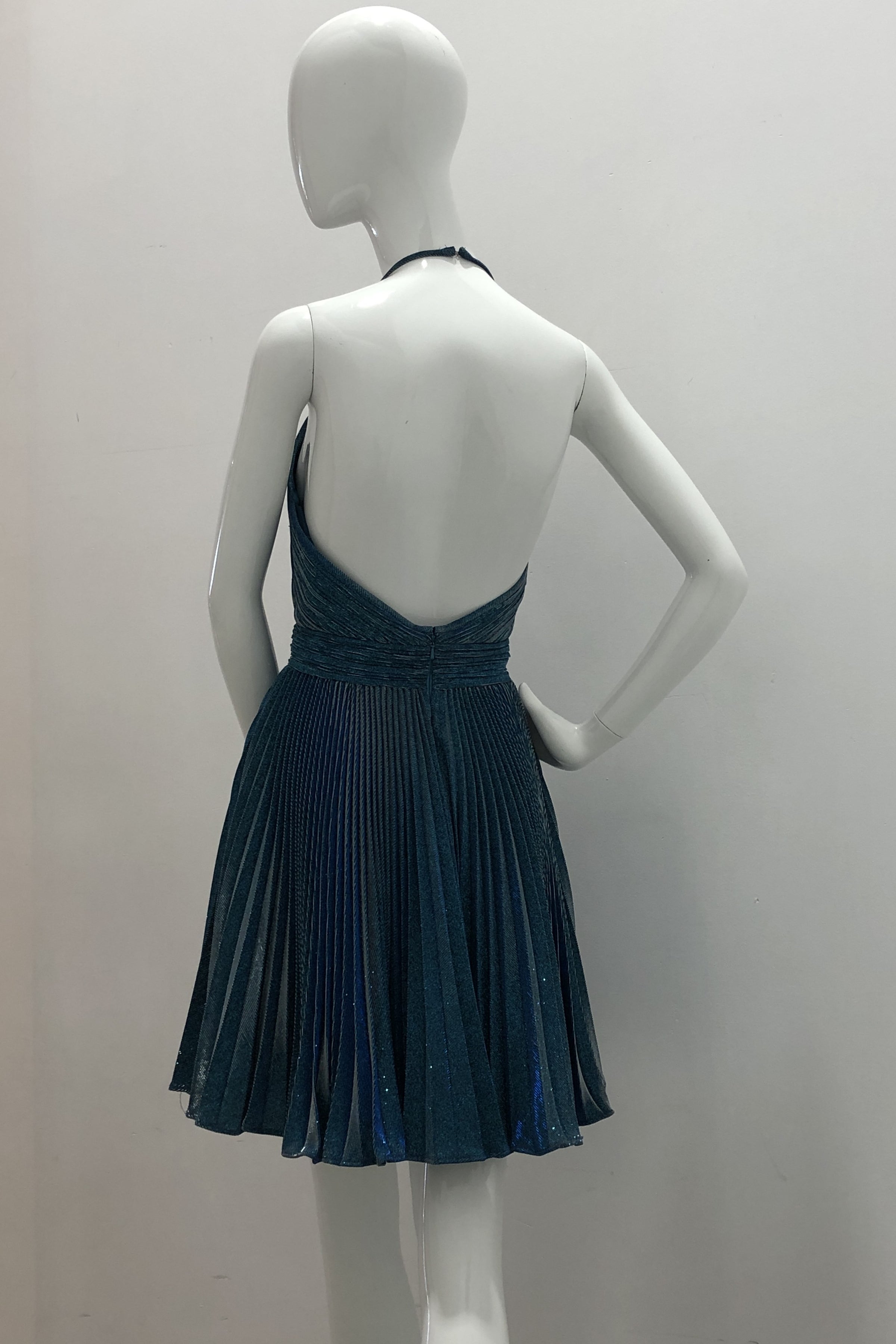 Jovani Short Metallic Pleated Halter Cocktail Dress
