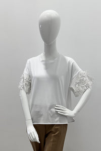 Meimeij Flower Sleeve T-Shirt Off White