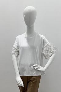 Meimeij Flower Sleeve T-Shirt Off White