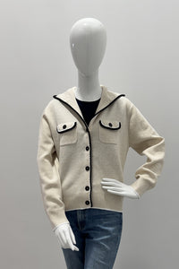 Cardigan à capuche en mélange de coton Repeat avec bordure contrastante