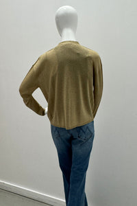 Cardigan semi-décontracté à manches longues en maille métallique Majestic Filatures or antique métallique