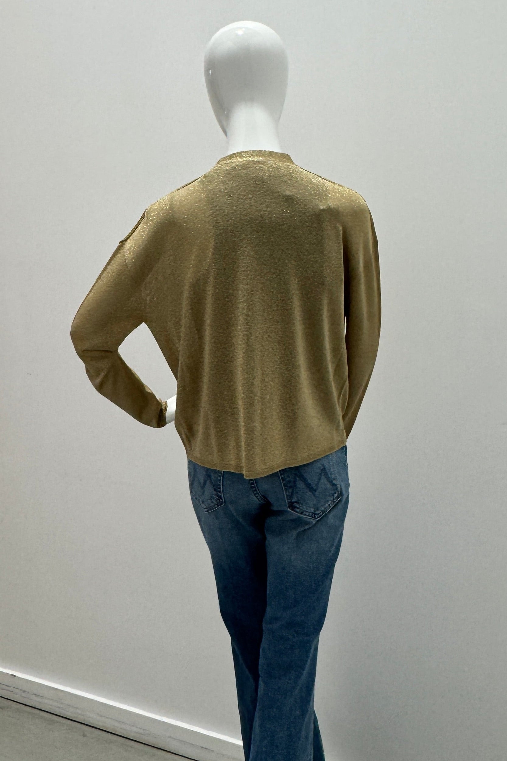 Cardigan semi-décontracté à manches longues en maille métallique Majestic Filatures or antique métallique
