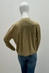 Cardigan semi-décontracté à manches longues en maille métallique Majestic Filatures or antique métallique