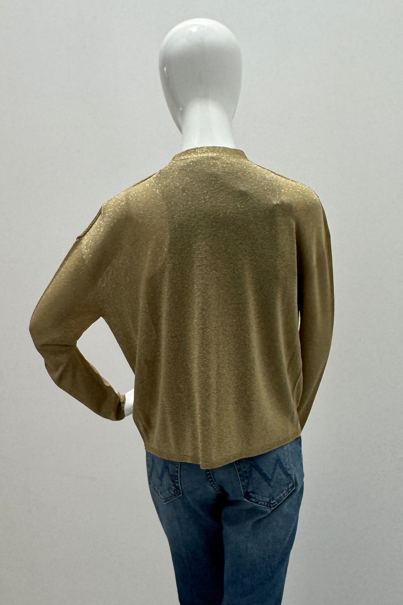 Cardigan semi-décontracté à manches longues en maille métallique Majestic Filatures or antique métallique