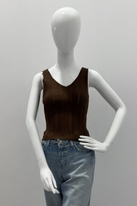Purotatto Top en Coton Col V Marron