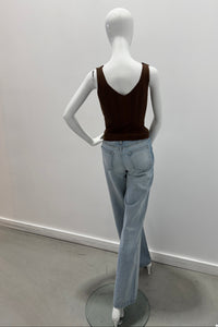 Purotatto Top en Coton Col V Marron