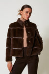 Twinset Short Faux Fur Coat with Inlays