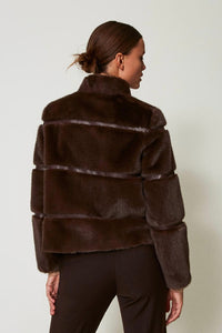 Twinset Short Faux Fur Coat with Inlays