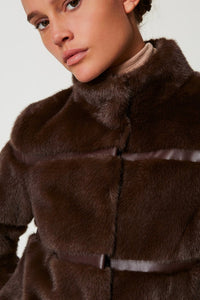 Twinset Short Faux Fur Coat with Inlays