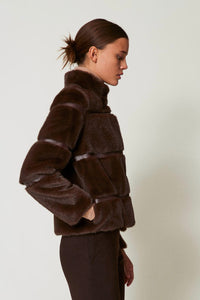 Twinset Short Faux Fur Coat with Inlays