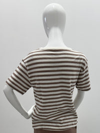 Majestic Filatures Cotton Linen Novelty Stripe S/S Crewneck Coffee Latte