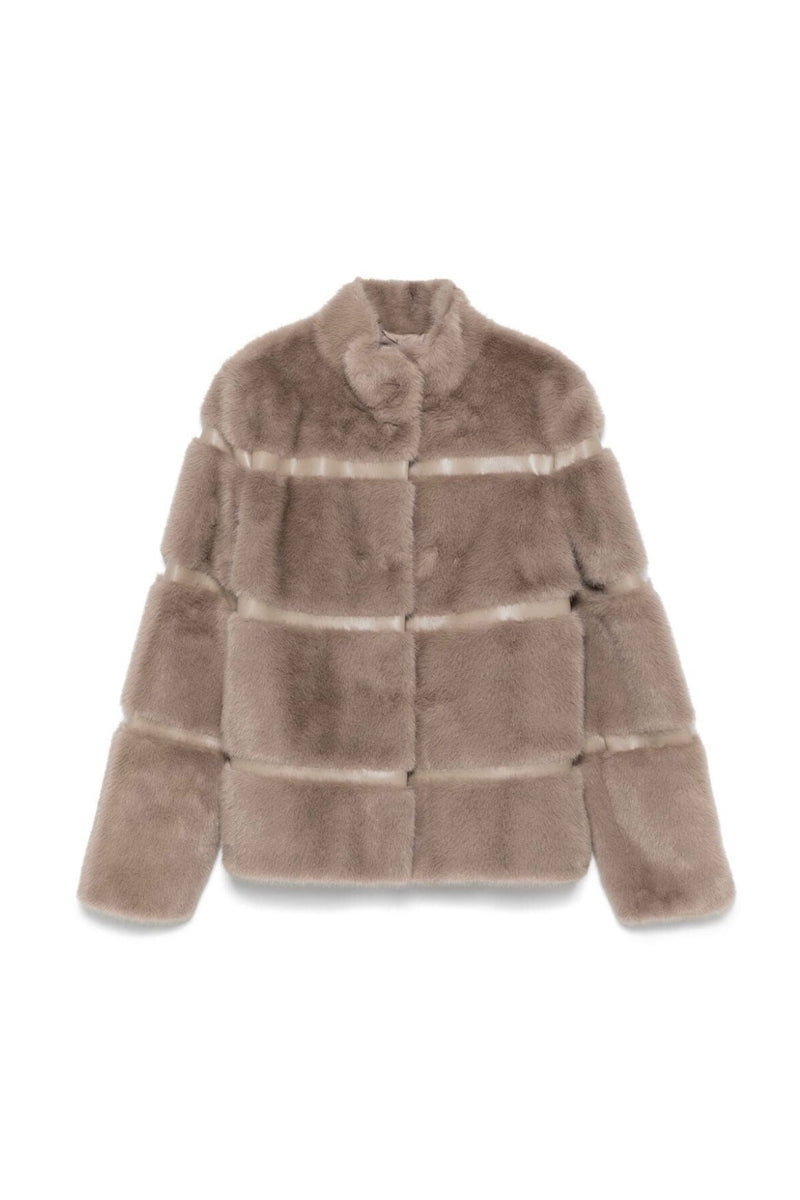 Twinset Short Faux Fur Coat with Inlays