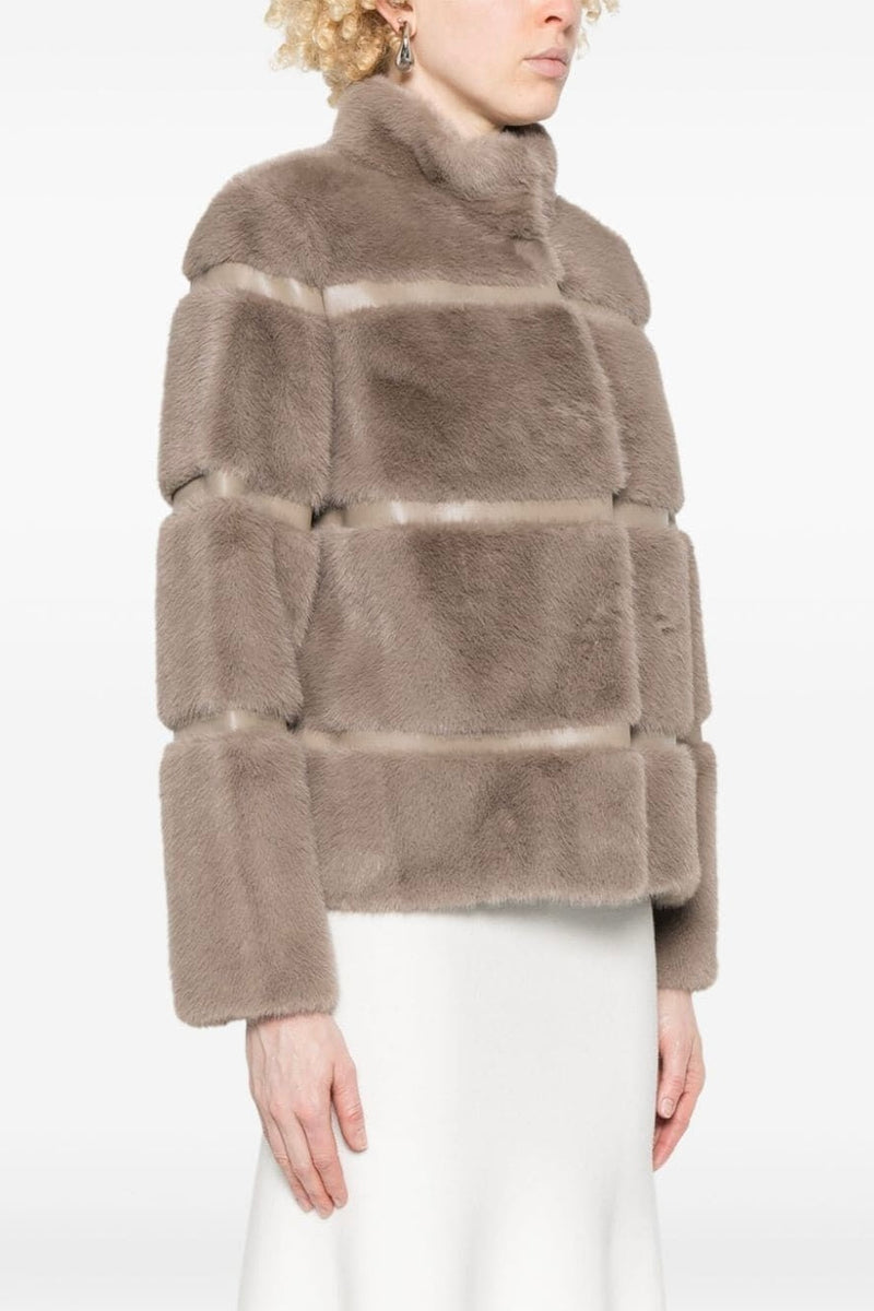 Twinset Short Faux Fur Coat with Inlays