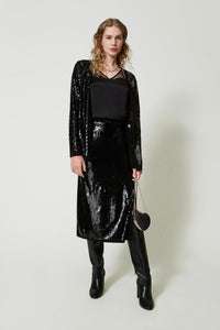 Twinset Full Sequin Knit Midi Skirt