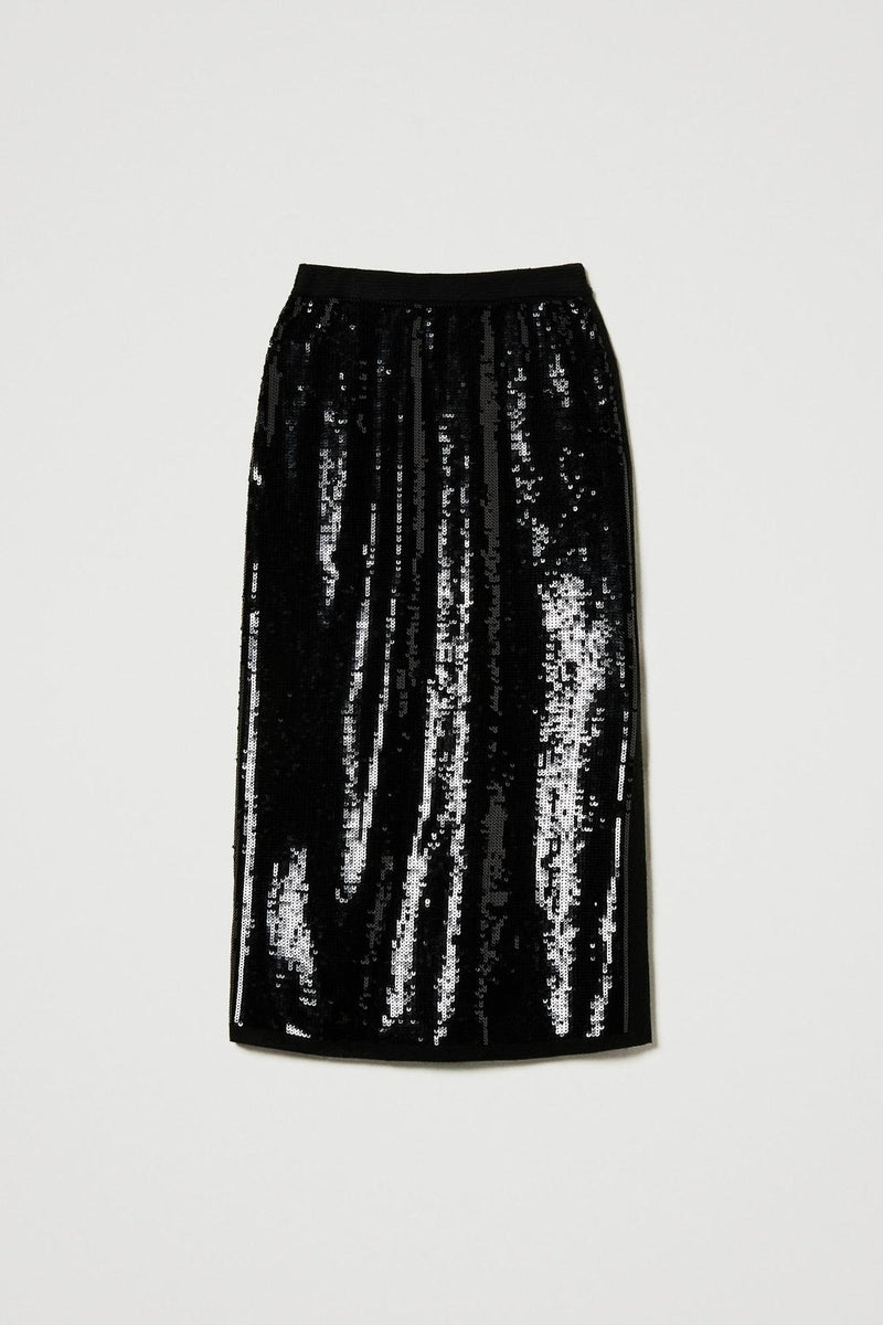 Twinset Full Sequin Knit Midi Skirt