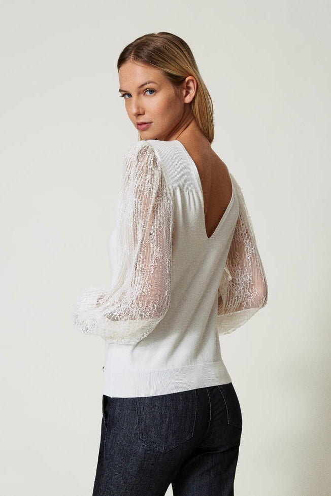 Twinset Dual-Use Jumper with Lace Sleeves