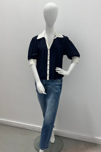 Top Cinq À Sept Weiley en soie 100 % marine/crème