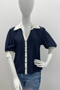 Top Cinq À Sept Weiley en soie 100 % marine/crème