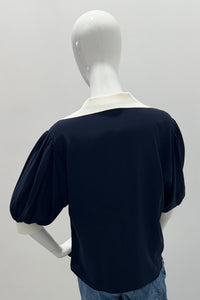 Top Cinq À Sept Weiley en soie 100 % marine/crème